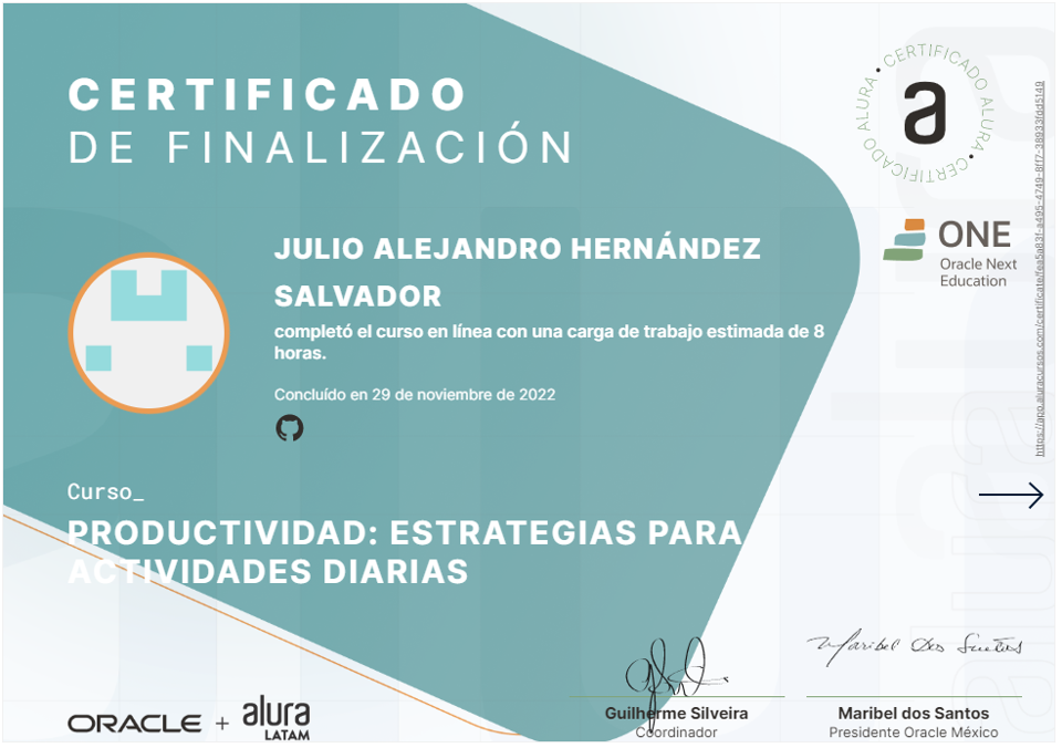 Certificado ONE - Estrategia para actividades diarias